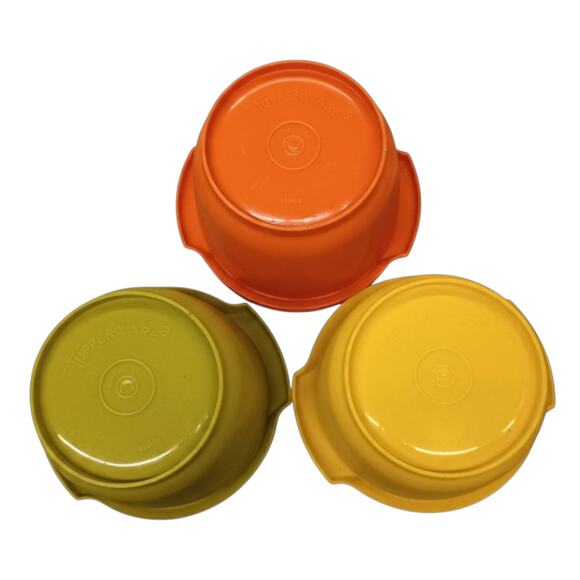VTG Tupperware Servalier Bowls #886 w/lids Set of 3 - Yellow, Orange, Avocado - Picture 4 of 4